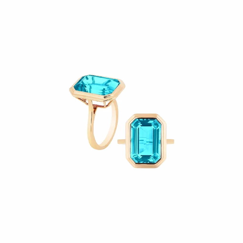 Solitaire gold engagement rings-Blue Topaz Manhattan Ring