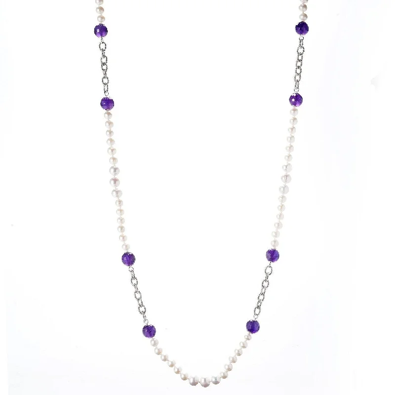 Tribal medallion necklaces-Dallas Prince Sterling Silver 40" Freshwater Cultured Pearl & Gemstone Necklace