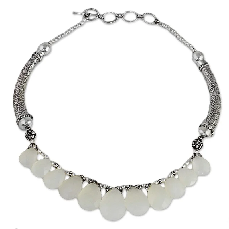 Spinel necklaces-NOVICA Handmade Sterling Silver 'White Petals' Chalcedony Necklace (India)