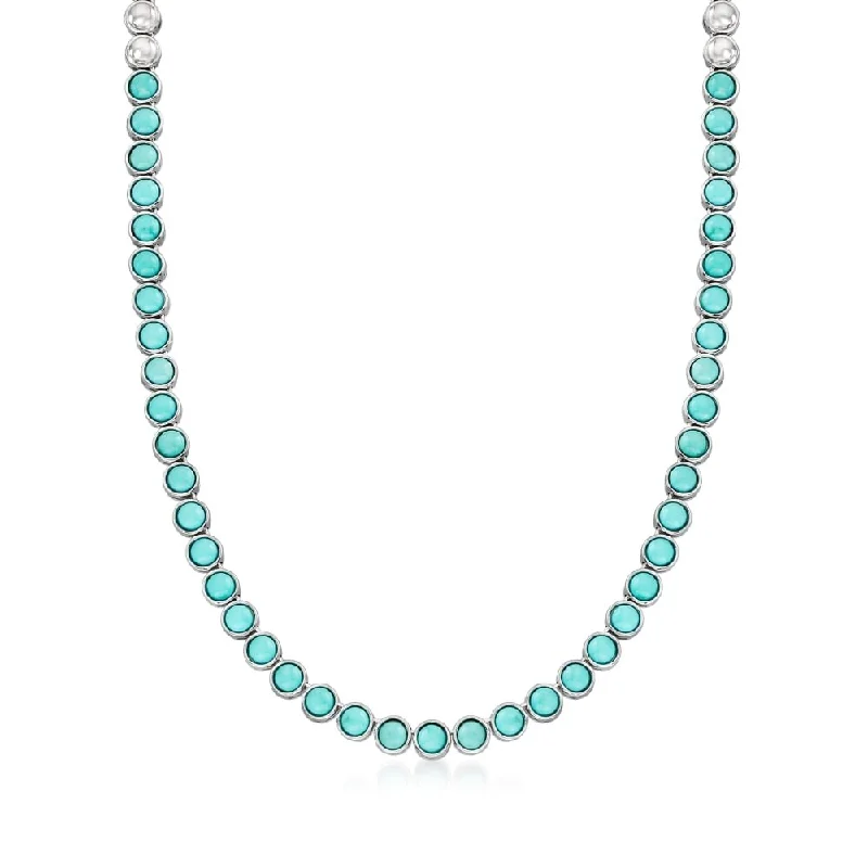 Worn style necklaces-925 Sterling Silver Campitos Turquoise Gemstone Tennis Necklace