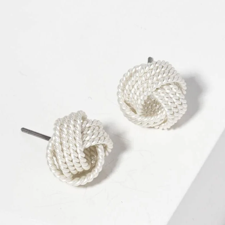 Twine bead earrings-Silver Chunky Rope Love Knot Stud Earrings