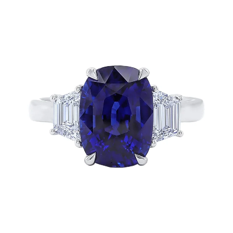 Victorian style engagement rings-Madagascar Blue Sapphire & Diamond 3-Stone Ring