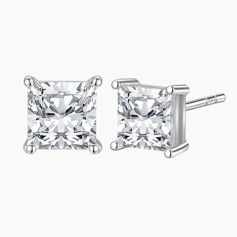 Crystal-twisted earrings-Sliver Cubic Zirconia Square Stud Post Earrings