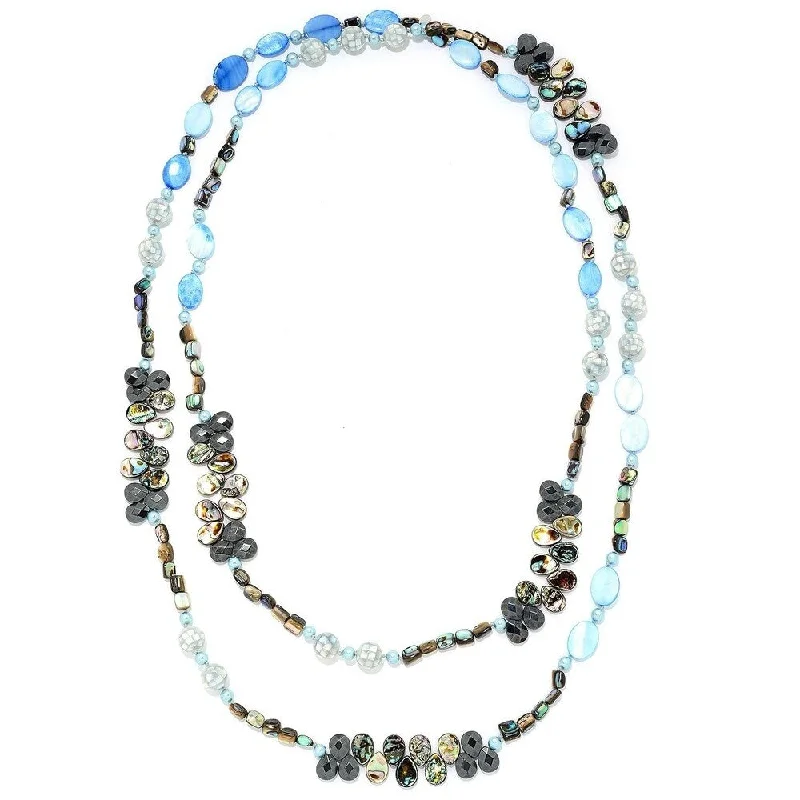 Agate gem necklaces-"Gems of the Sea" 72" Blue Mother-of-Pearl Endless Bead Necklace