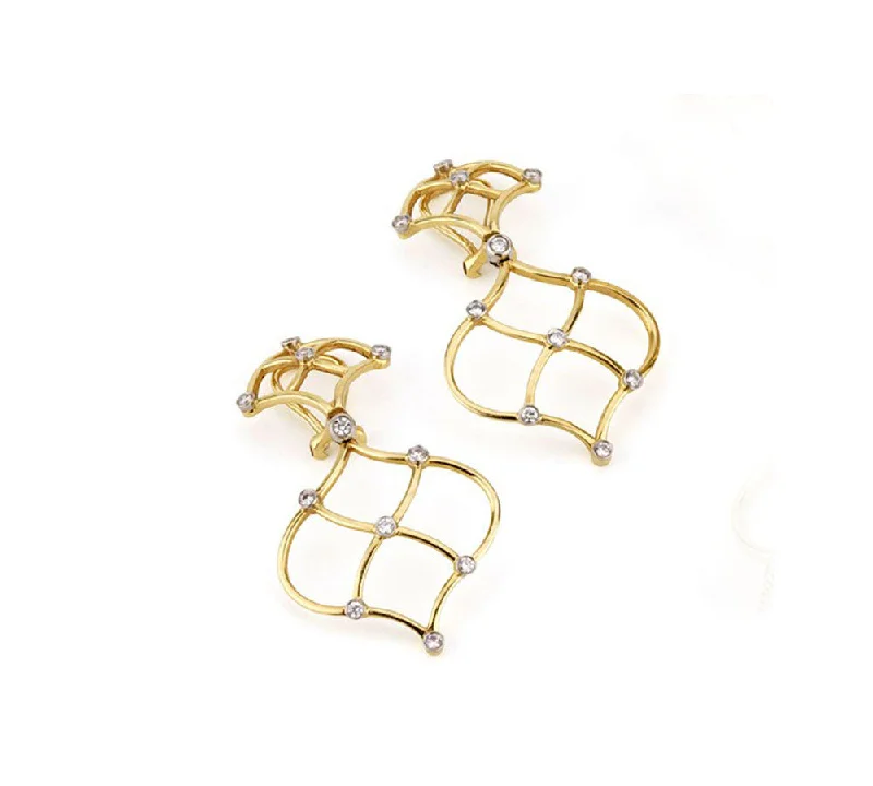 Fluid art earrings-18kt Yellow Gold Woven Drop Earrings with Diamonds