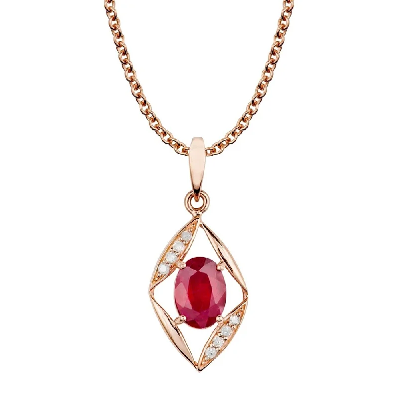 Light filigree necklaces-Viducci 10k Rose Gold Genuine Oval Ruby and Diamond Pendant Necklace