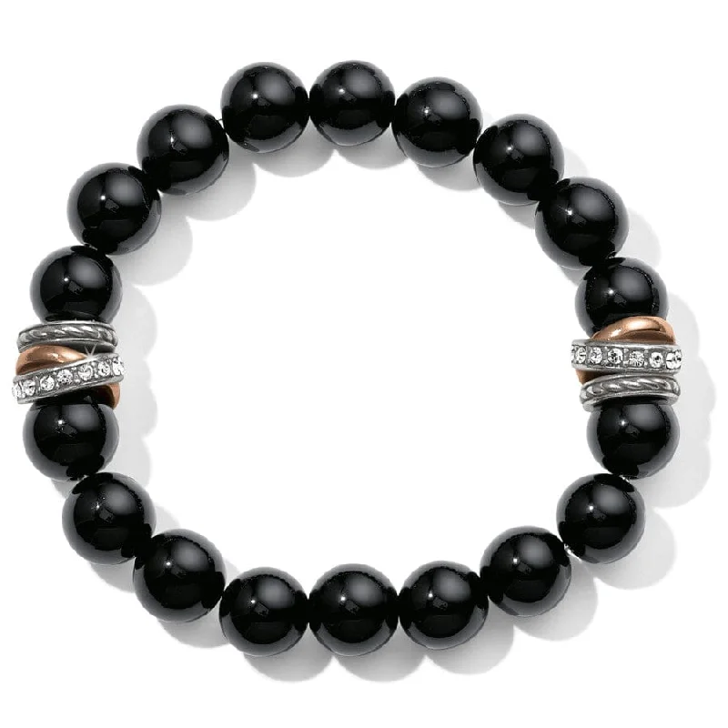 Pinch clasp bangles-Neptune's Rings Black Agate Stretch Bracelet