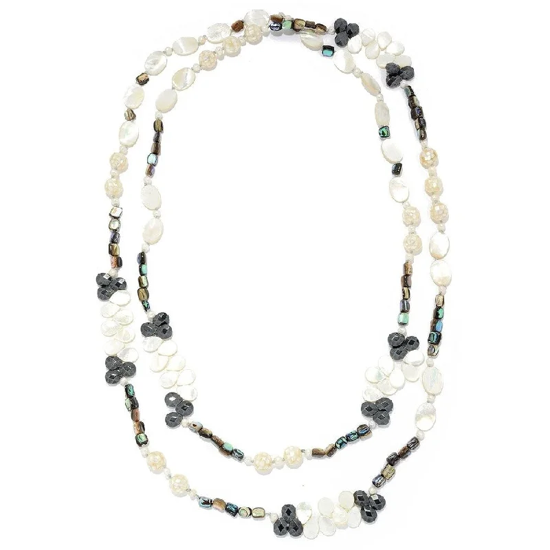 Soft silk necklaces-"Gems of the Sea" 72" White Mother-of-Pearl Endless Bead Necklace