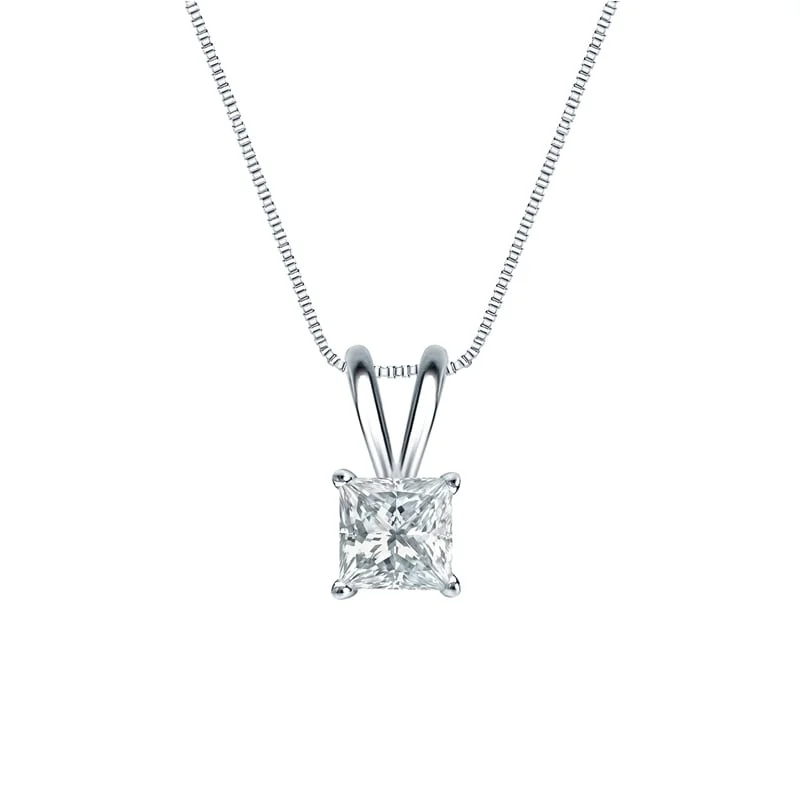 Pixie wing necklaces-Auriya Platinum 0.60ctw Princess Solitaire Lab Grown Diamond Necklace 4-Prong Basket (H-I VS) - 0.60