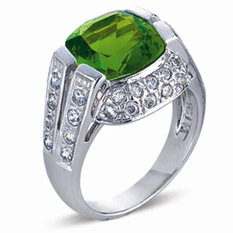 Astro theme engagement rings-STERLING SILVER RING WITH CZ'S AND PERIDOT