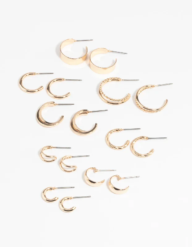 Bright stud earrings-Gold Simple Hoop Earring 8-Pack