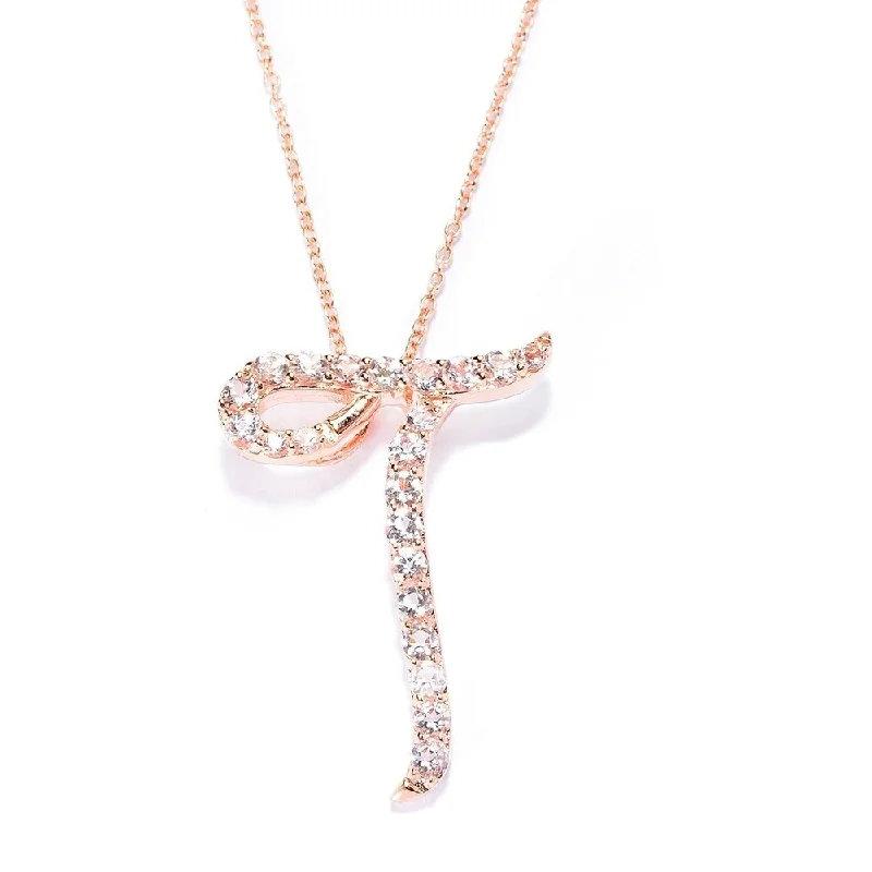 Carved monogram necklaces-18k Rose Gold over Sterling Silver Round Morganite Initial T Necklace