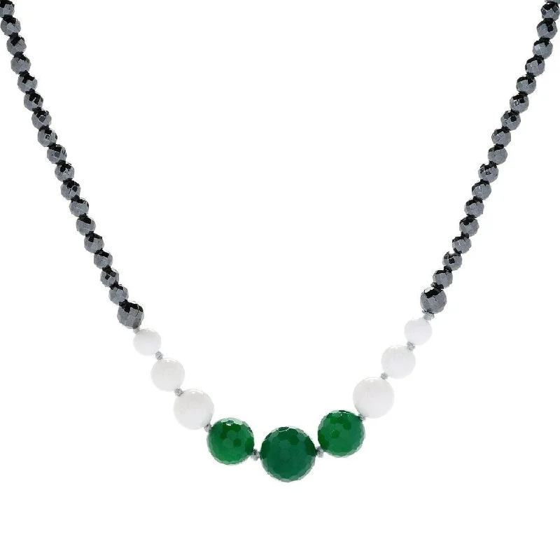 Ten-strand necklaces-Green Agat Hematite, White Agate & Gemstone Bead Necklace 42"