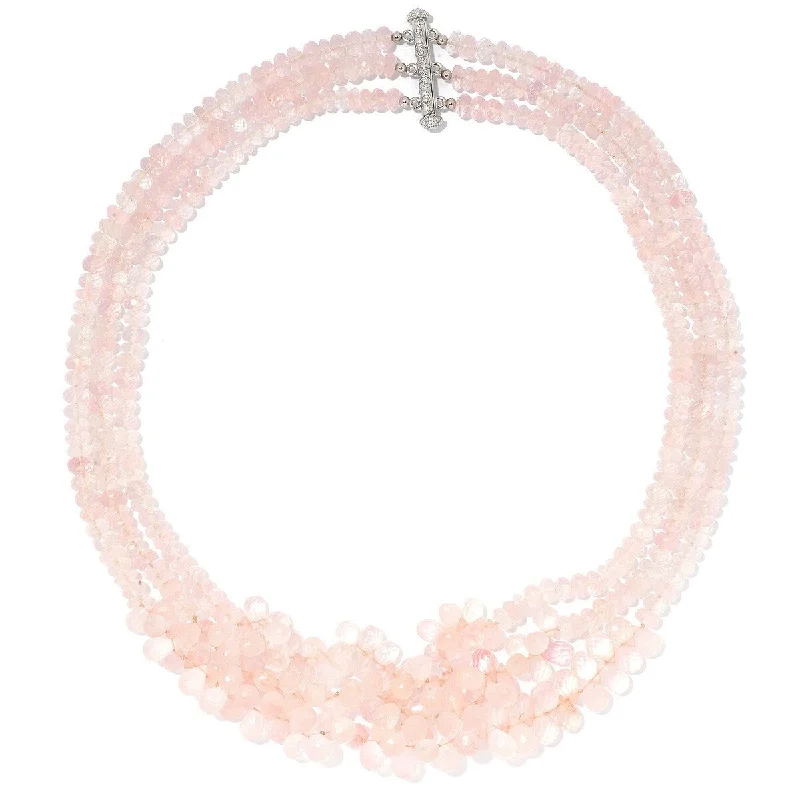 Polished name necklaces-Dallas Prince Sterling Silver 20" Rose Quartz 3-Strand Beaded Necklace. Collection: Dallas Rocks