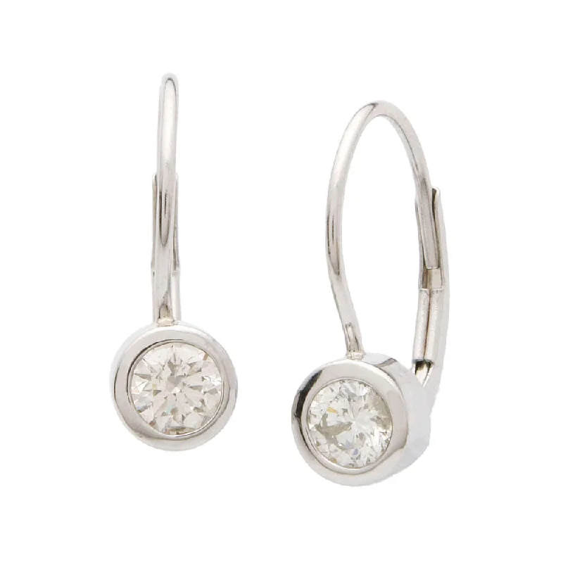 Light clay earrings-Leverback Bezel Set Diamond Earrings