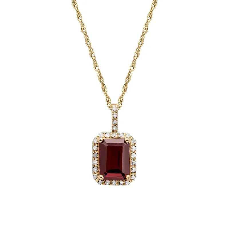 Drape-style necklaces-Viducci 10k Yellow Gold Garnet and Diamond Halo Necklace