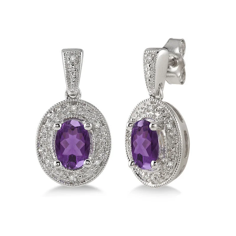 Topaz stud earrings-Amethyst & Diamond Earrings