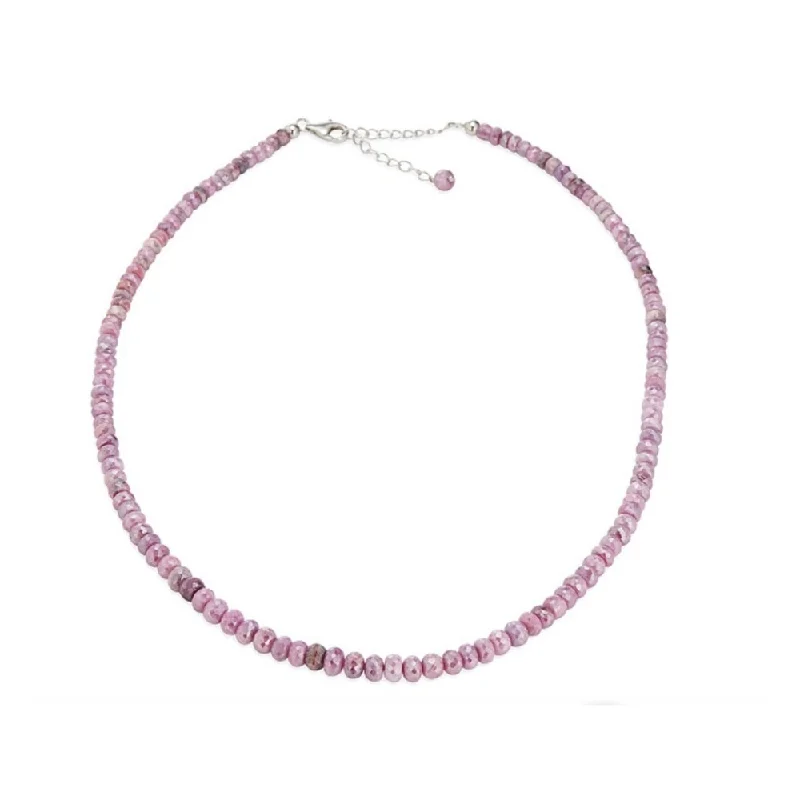 Tide shape necklaces-Sterling Silver 18" Pink Sapphire Beaded Necklace