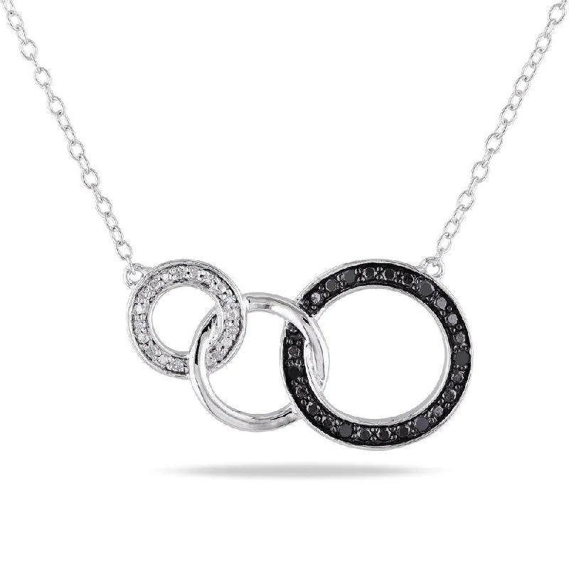 Wide chain necklaces-Miadora Sterling Silver Black and White Diamond Circle Necklace