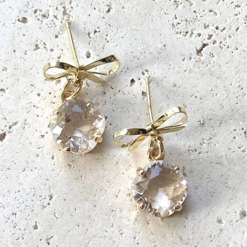 Pure crystal earrings-Bow Ribbon Charm Earrings