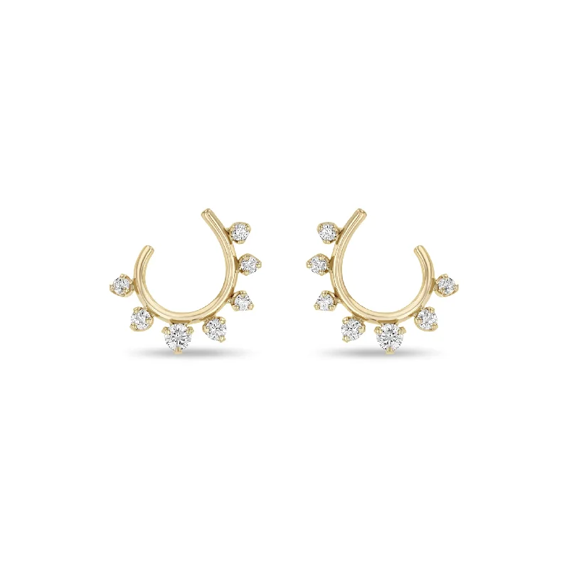 Crystal-twisted earrings-14k Graduated Prong Diamond Front to Back Circle Hoops