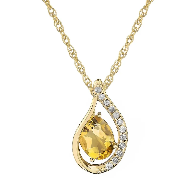 Retro locket necklaces-Viducci 10k Yellow Gold Genuine Oval Citrine and Diamond Halo Drop Pendant Necklace