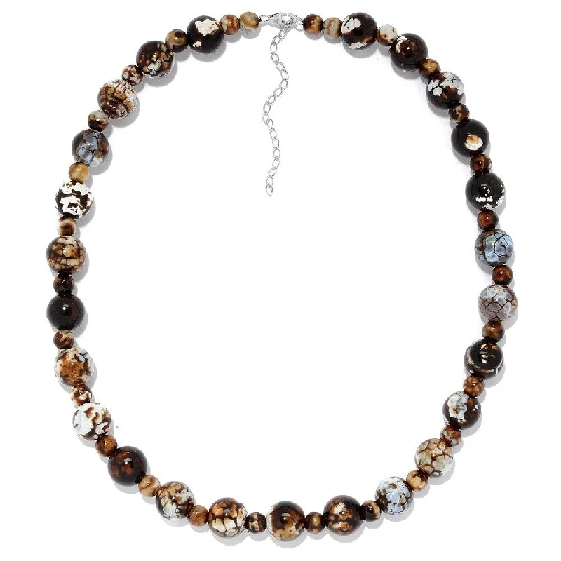 Worn style necklaces-Sterling Silver 20" Leopard Agate Beaded Necklace w/ 3" Extender