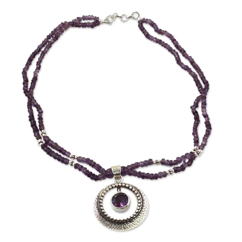 Amethyst stone necklaces-Handmade Sterling Silver Beautiful Essence Amethyst Pendant Necklace (India)