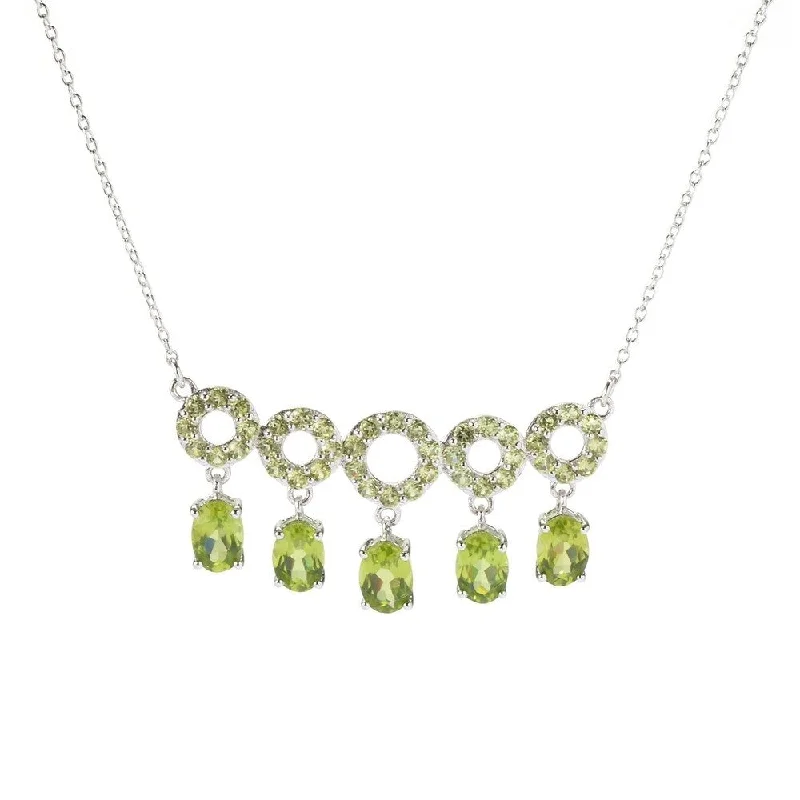 Faith charm necklaces-Sterling Silve Peridot Gem Circle Bar Necklace 17"L w/ 3" Extender - gerrn