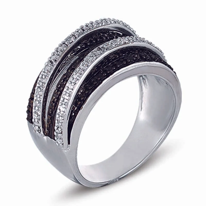 Light filigree engagement rings-STERLING SILVER RING WITH BLACK AND CLEAR CZ STONES