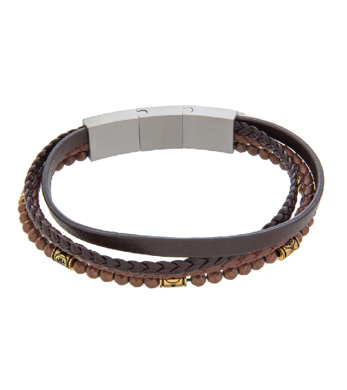 Gem strand bangles-Mens Bracelet 21-23 cm Brown Multi-Leather with Stone and extender