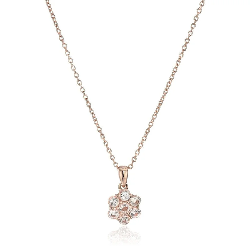 Multi-birthstone necklaces-Rose Gold Plated Silver Morganite Flower Pendant Necklace 18" - Pink