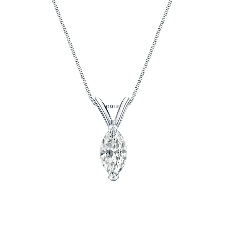 Worn style necklaces-Auriya 18-karat Gold 0.45ctw Marquise Solitaire Lab Grown Diamond Necklace V-End Prong (F-G VS) - 0.45