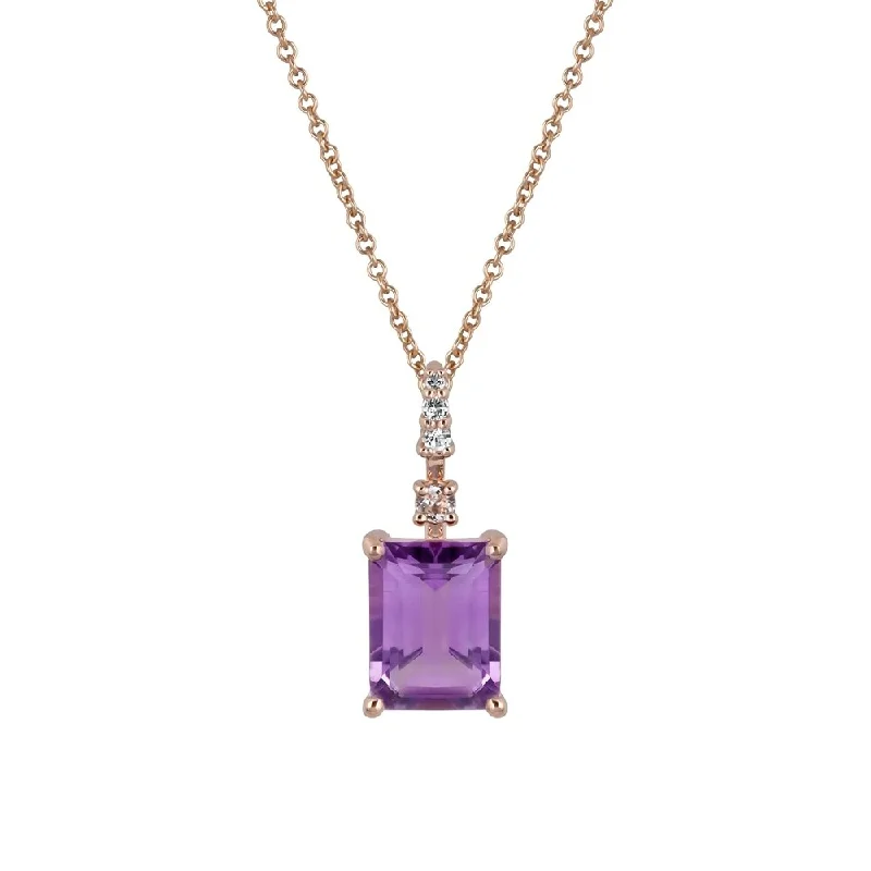 Patina bronze necklaces-Viducci 10k Rose Gold Genuine Emerald-Cut Amethyst Pendant Necklace