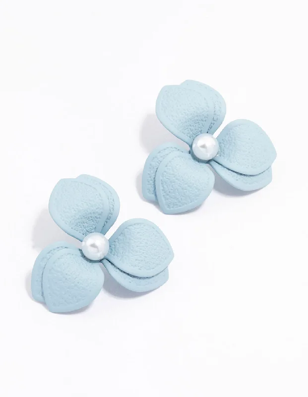 Woven cord earrings-Blue Coated Petal Pearl Large Stud Earrings