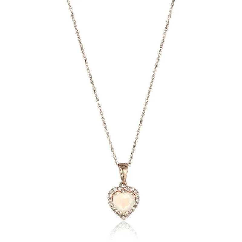 Silk cord necklaces-10k Rose Gold Ethiopian Opal Heart and Diamond Pendant Necklace, 18"