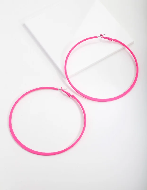 Topaz earrings-Neon Pink Flat Edge Hoop Earrings