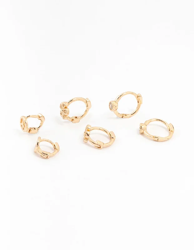 Petal hoop earrings-Gold Mixed Diamante Flower Earrings 3-Pack