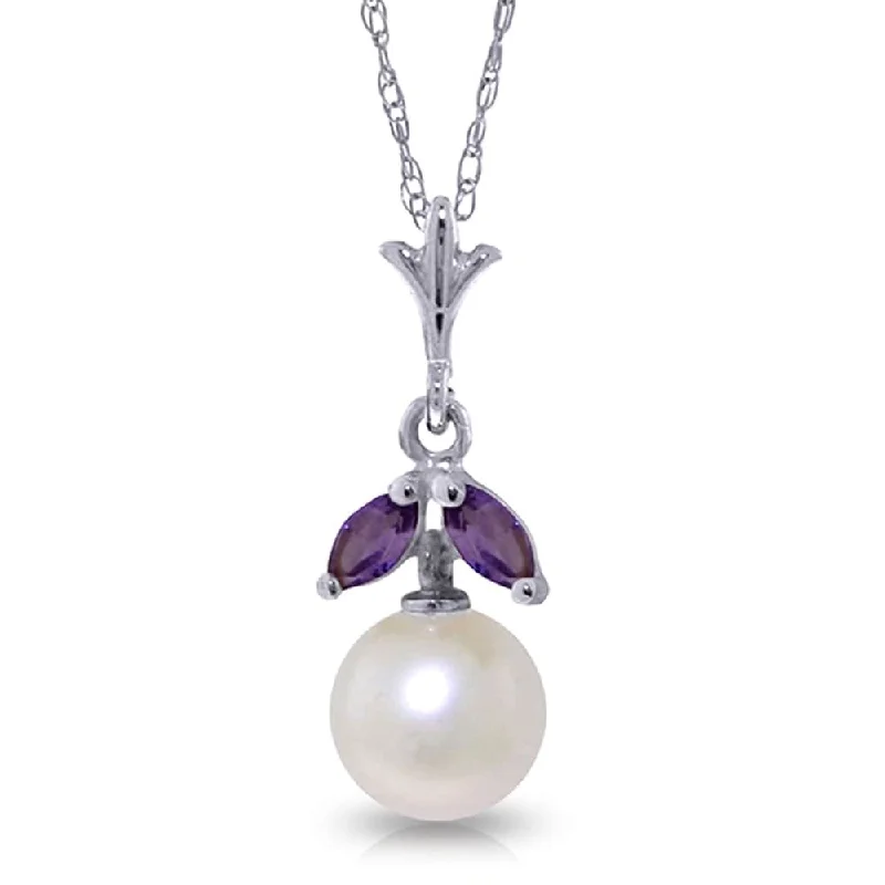 Lapis drop necklaces-2.2 Carat 14K White Gold Necklace Natural Pearl Amethyst