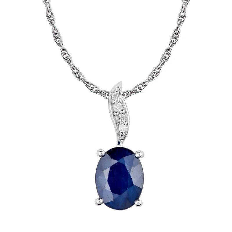 Fiber tassel necklaces-Viducci 10k White Gold Genuine Oval Sapphire and Diamond Pendant Necklace