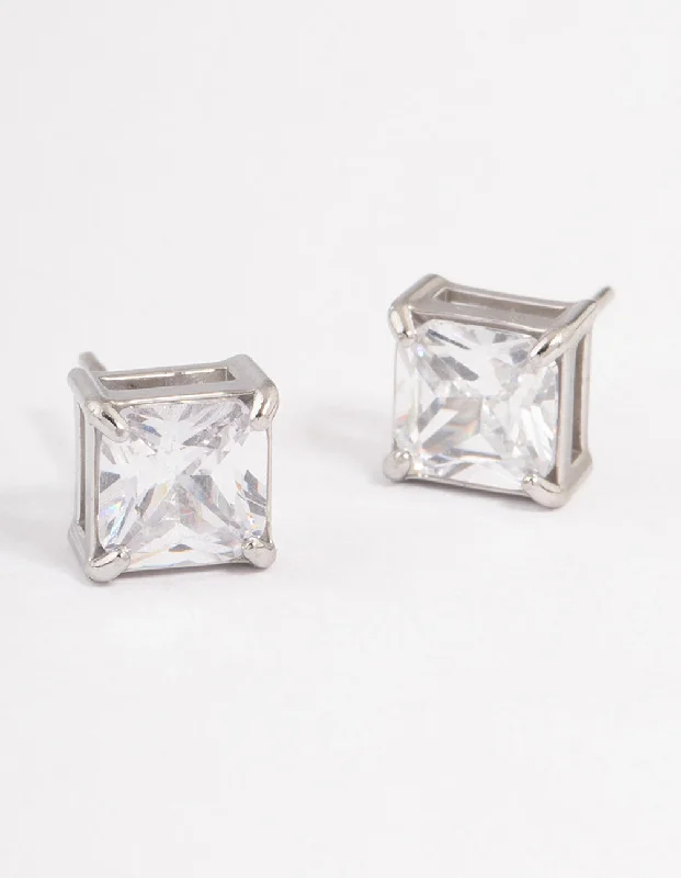 Lily design earrings-Surgical Steel Cubic Zirconia Cube Stud Earrings