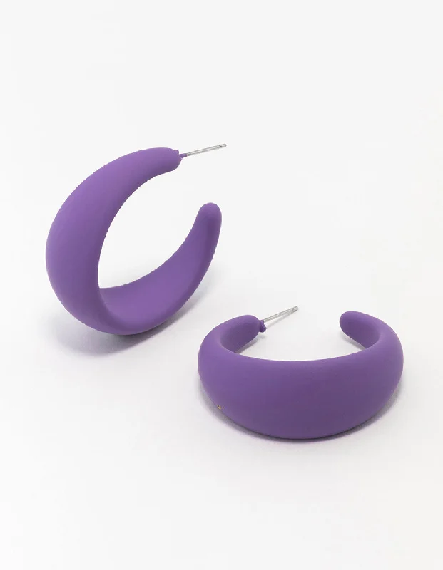 Smooth drop earrings-Purple Coated Chunky Teardrop Hoop Earrings