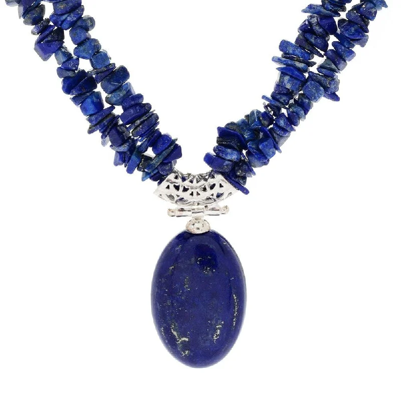 Amethyst stone necklaces-Sterling Silver 17.5" 30 x 20mm Oval Lapis 2-Strand Necklace