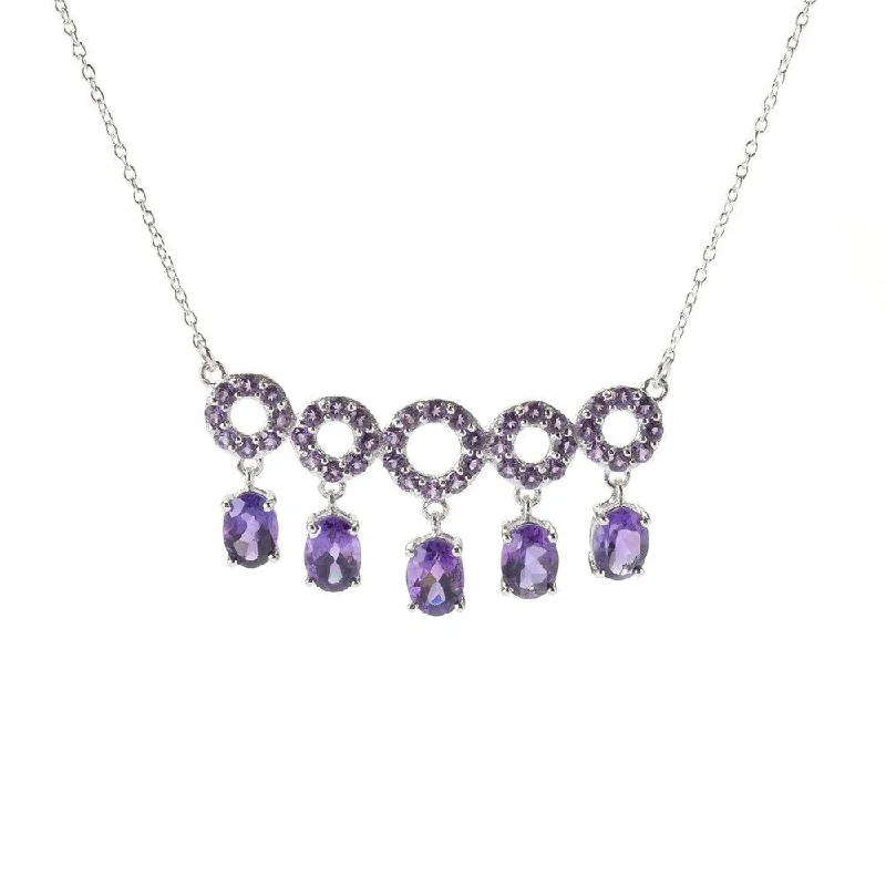 Crystal-twisted necklaces-Sterling Silver Amethyst Circle Bar Necklace