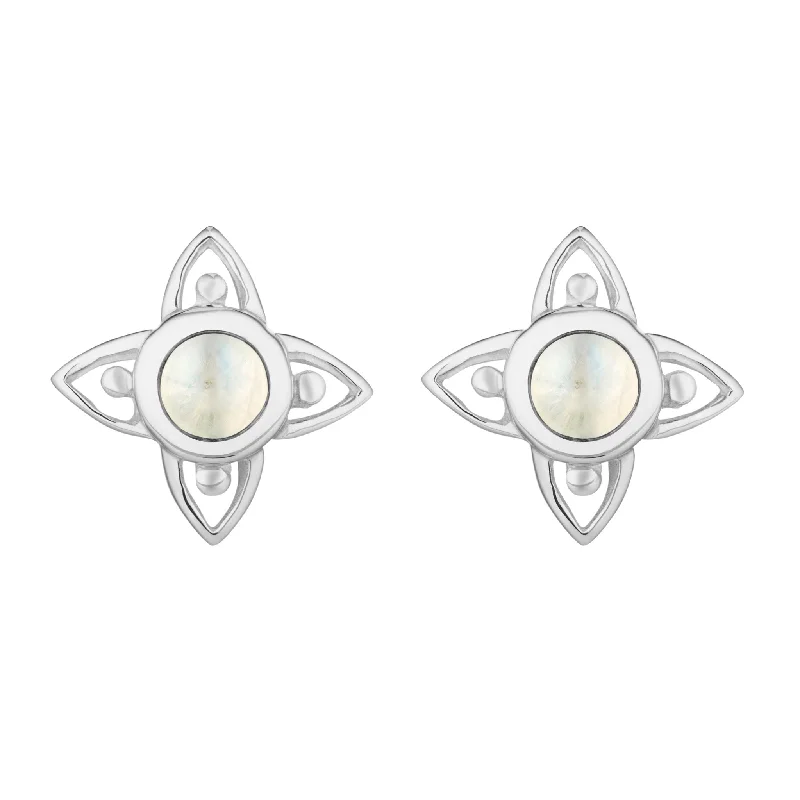 Fine bead earrings-FLEUR - Sterling Silver & Moonstone Studs