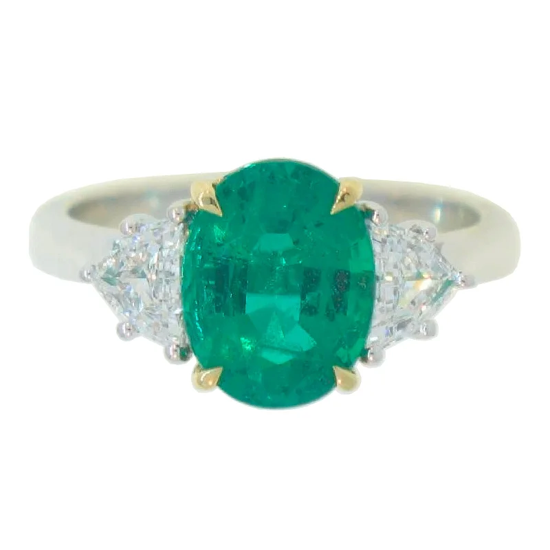 Chunky stone engagement rings-Emerald & Diamond 3-Stone Ring