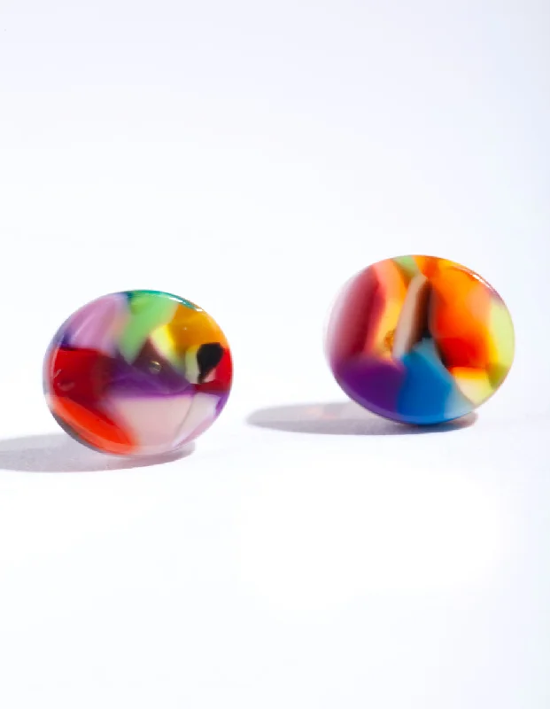 Playful pair earrings-Mini Circle Marbled Acrylic Stud Earrings