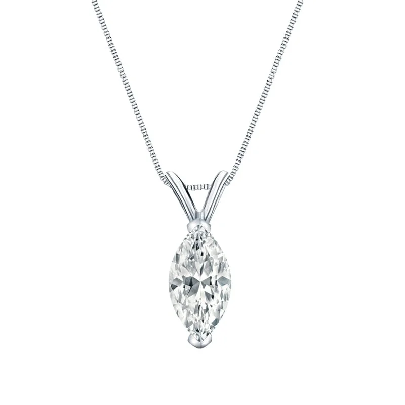 High gloss necklaces-Auriya Platinum 2.00ctw Marquise Solitaire Lab Grown Diamond Necklace V-End Prong (H-I VS) - 2