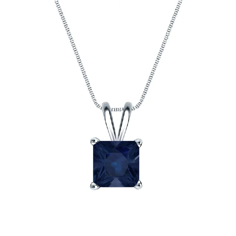 Coil knot necklaces-Auriya 14k Gold 1 1/4ct Princess-cut Sapphire Solitaire Necklace