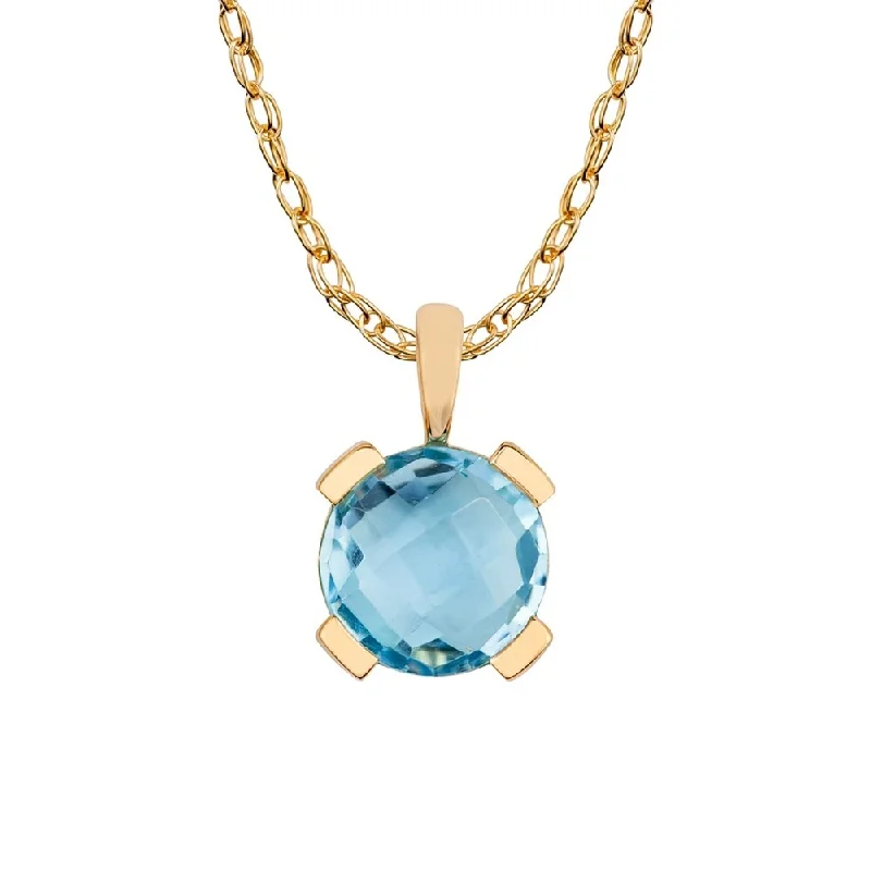 Retro locket necklaces-Viducci 10k Yellow Gold Genuine Round Blue Topaz Pendant Necklace